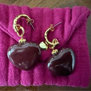 Gold and Brown Heart Earrings
